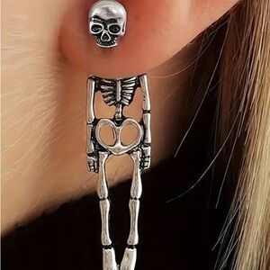 Silver Skull Skeleton Earrings